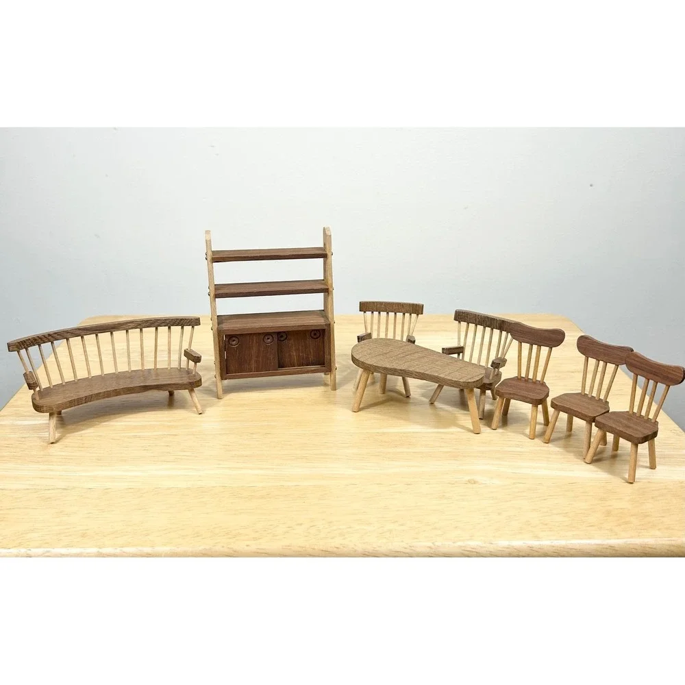 Vintage Sallingboe Denmark Miniature Wood Dollhouse Furniture Set MCM 8pc RARE‎